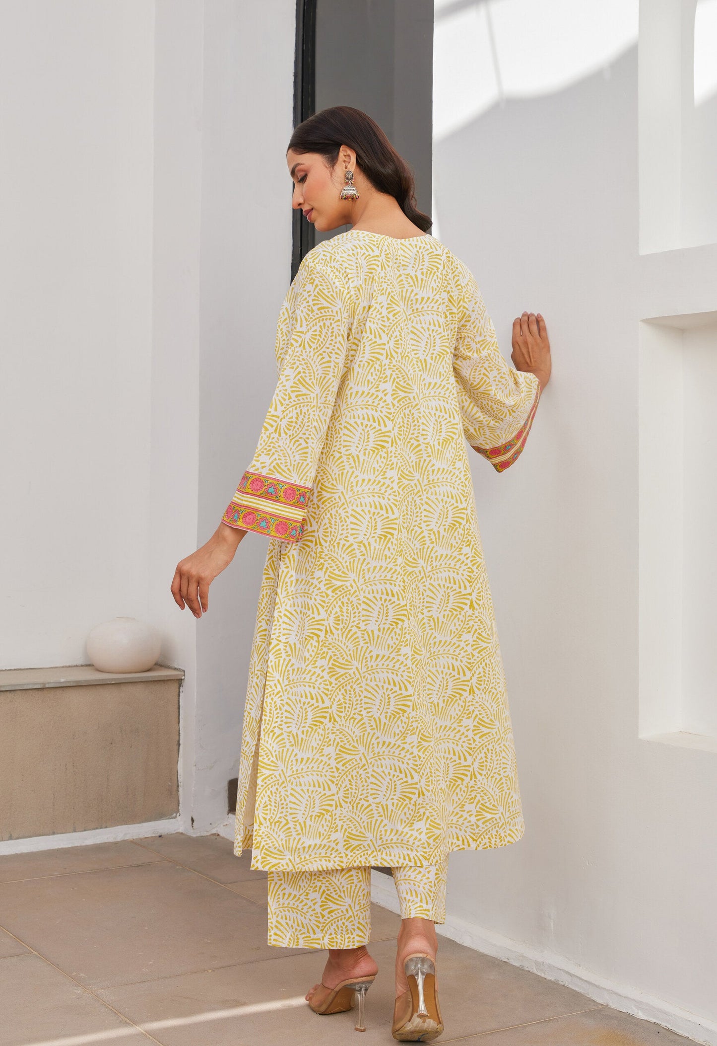 Yellow Cotton hand block Printed Kurta Set With Dupatta