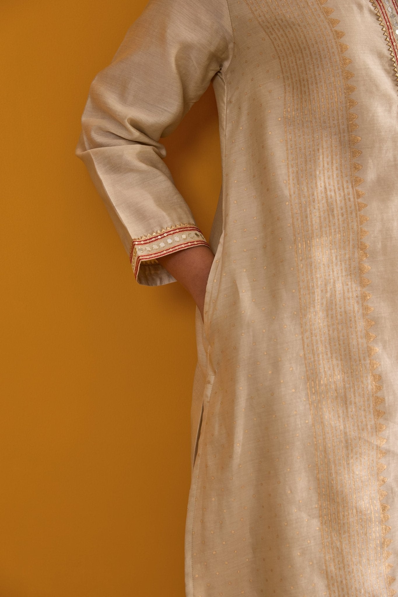 Beige Hand Block Printed Chanderi Coord Set - Tara - C - Tara