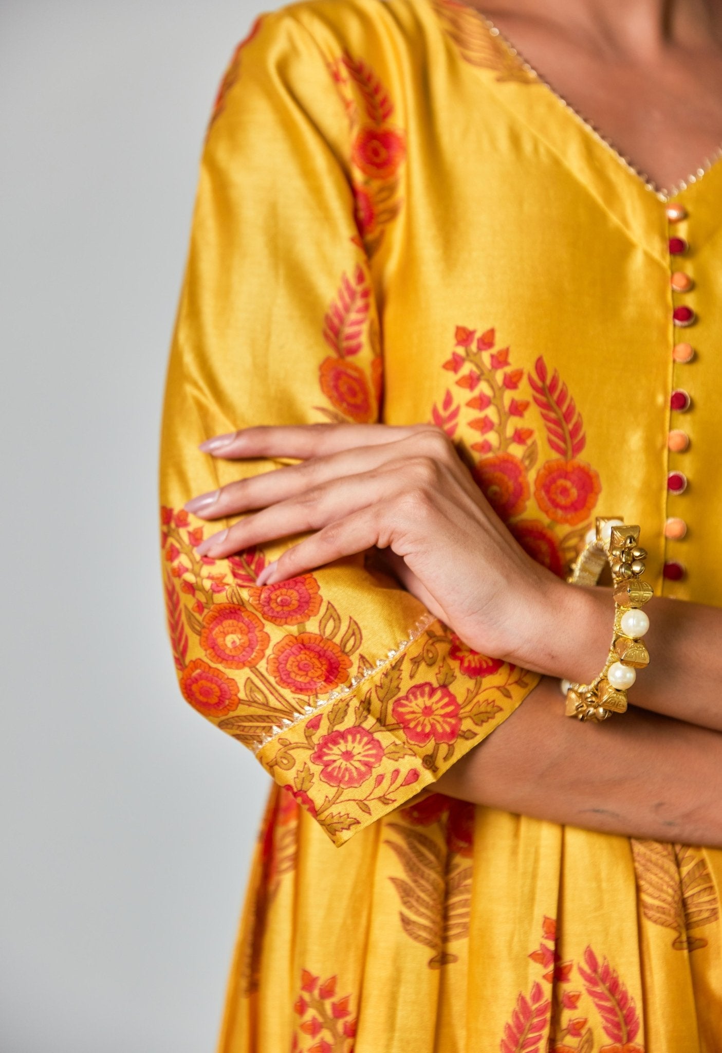 Chanderi Hand Block Printed Suit Set With Dupatta - Tara - C - Tara