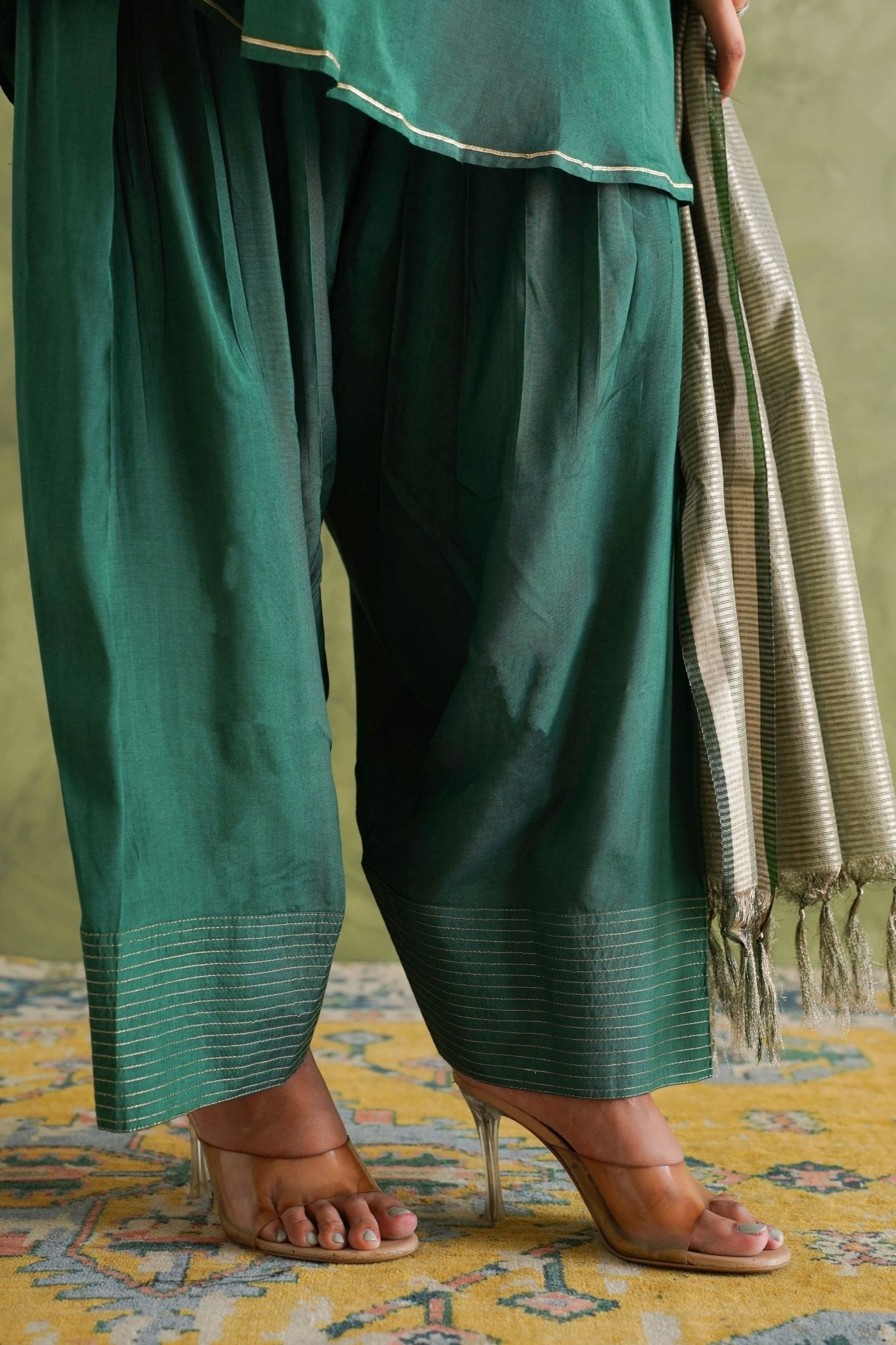 Emarald Green Farshi Salwar Suit Set With Dupatta - Tara - C - Tara