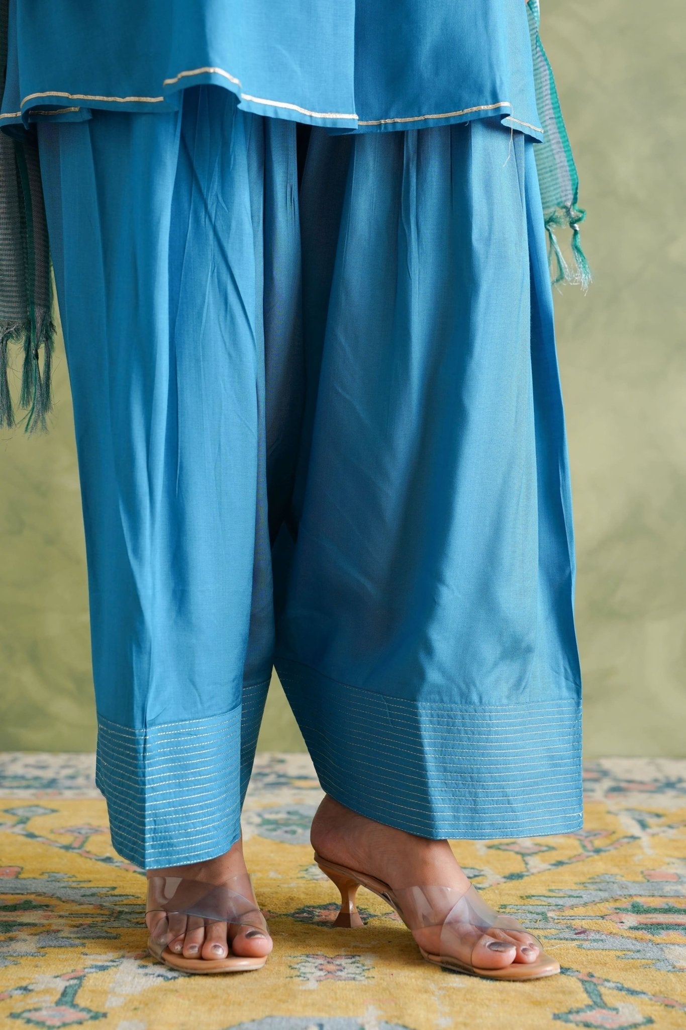 Vibrant Blue Farshi Salwar Suit Set With Dupatta - Tara - C - Tara