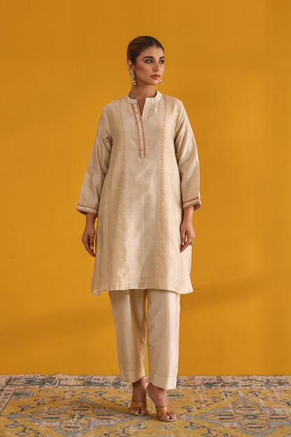 Beige Hand Block Printed Chanderi Coord Set