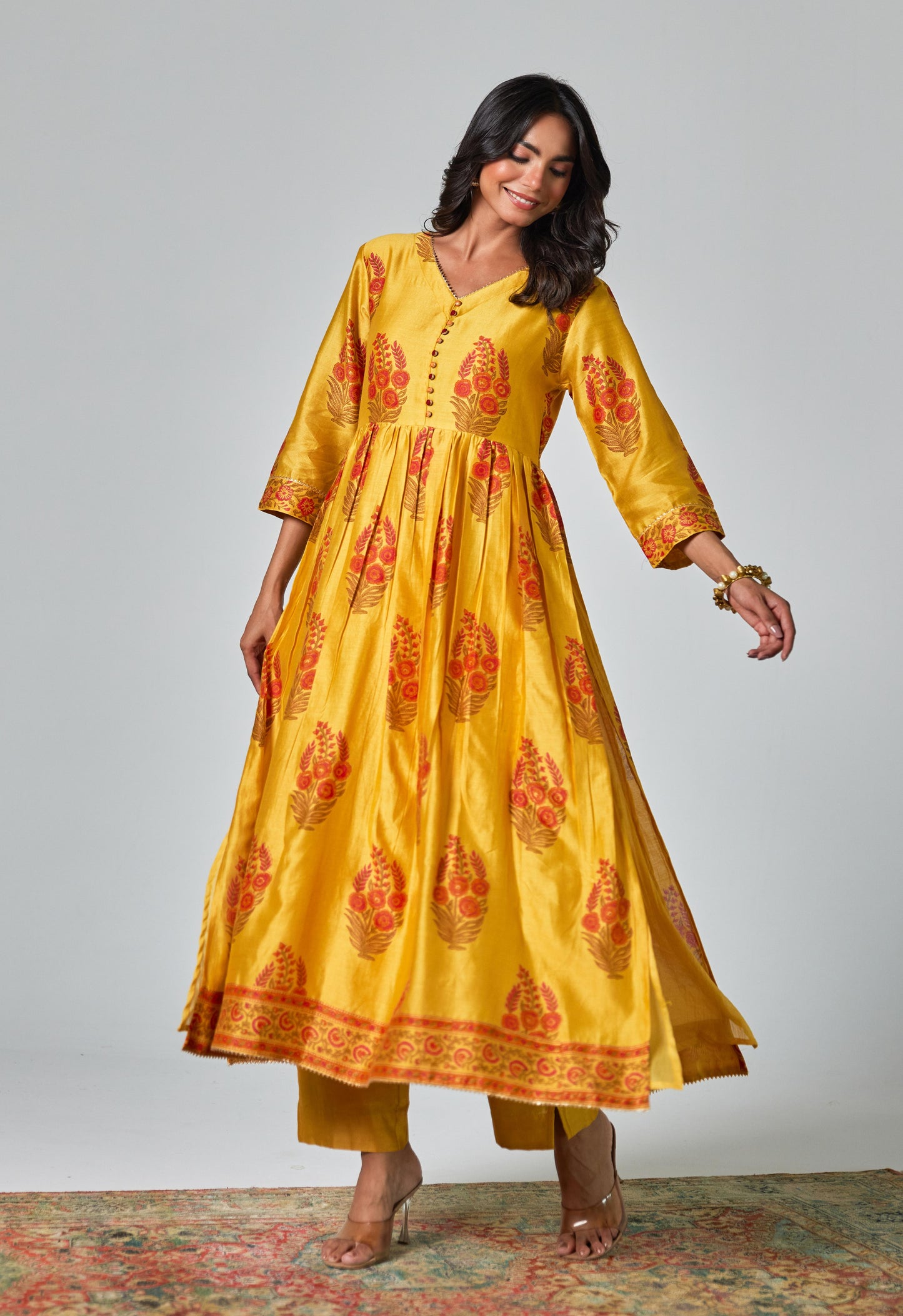 Chanderi Hand Block Printed Suit Set With Dupatta