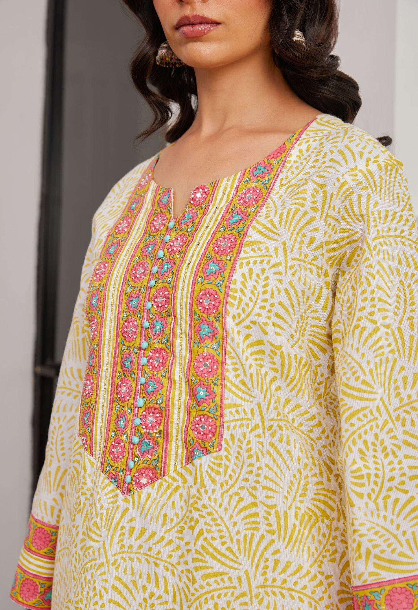 Yellow Cotton hand block Printed Kurta Set With Dupatta