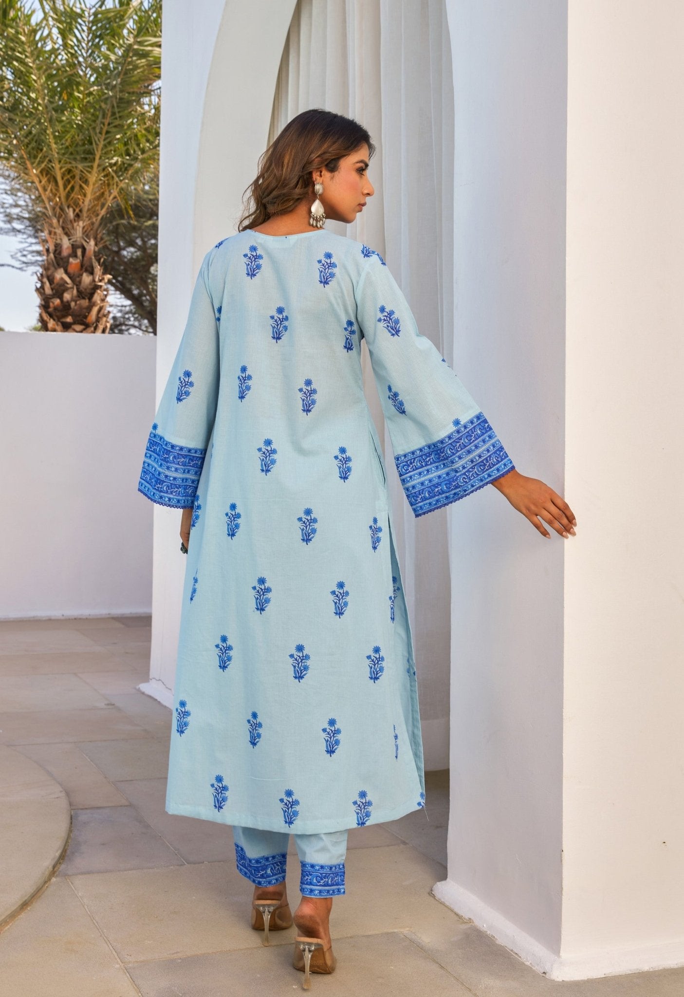 Blue Hand Block Printed Kurta Set With Dupatta - Tara - C - Tara