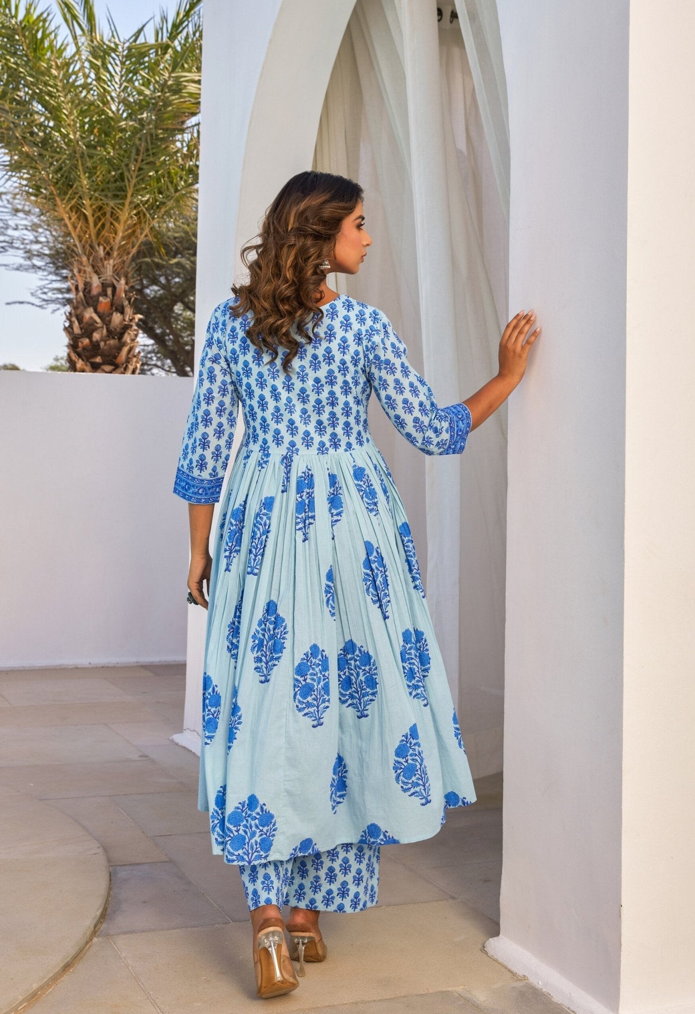 Blue Hand Block Printed Kurta Set With Dupatta - Tara - C - Tara