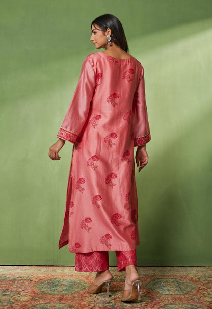 Chanderi Hand Block Printed Suit Set With Dupatta - Tara - C - Tara