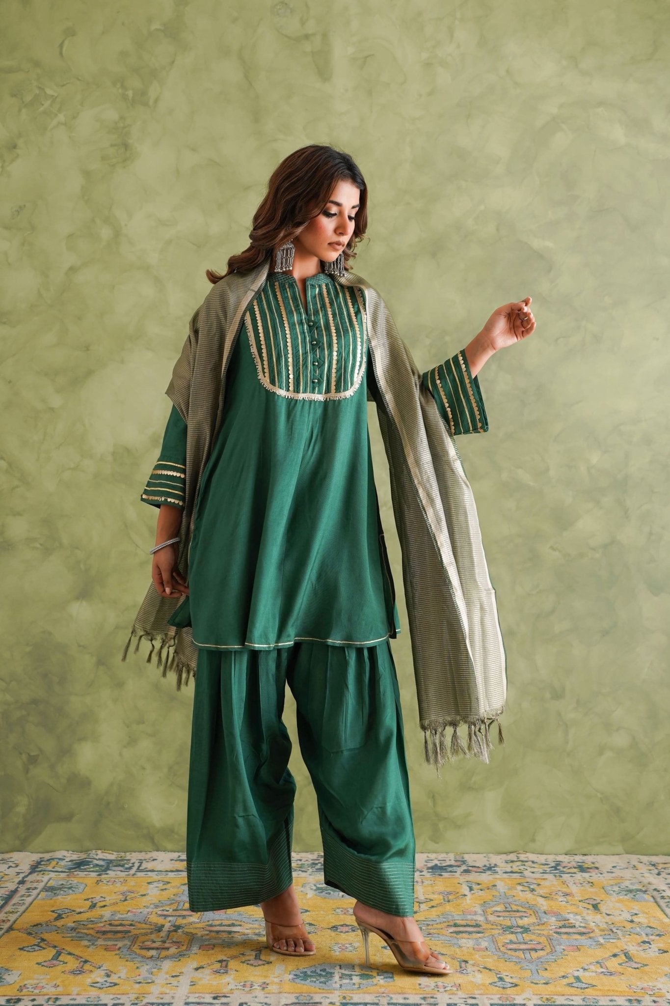 Emarald Green Farshi Salwar Suit Set With Dupatta - Tara - C - Tara