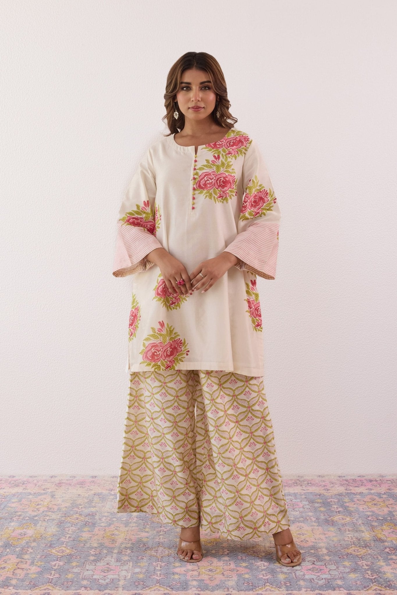 Ivory Hand Block printed Chanderi Coord Set - Tara - C - Tara