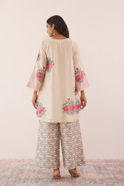 Ivory Hand Block printed Chanderi Coord Set - Tara - C - Tara
