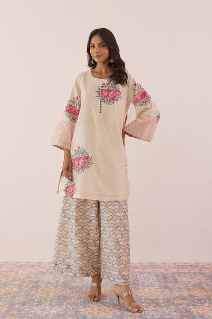 Ivory Hand Block printed Chanderi Coord Set - Tara - C - Tara