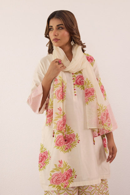Ivory Hand Block printed Chanderi Coord Set - Tara - C - Tara