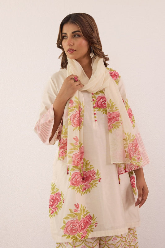 Ivory Hand Block printed Chanderi Coord Set - Tara - C - Tara