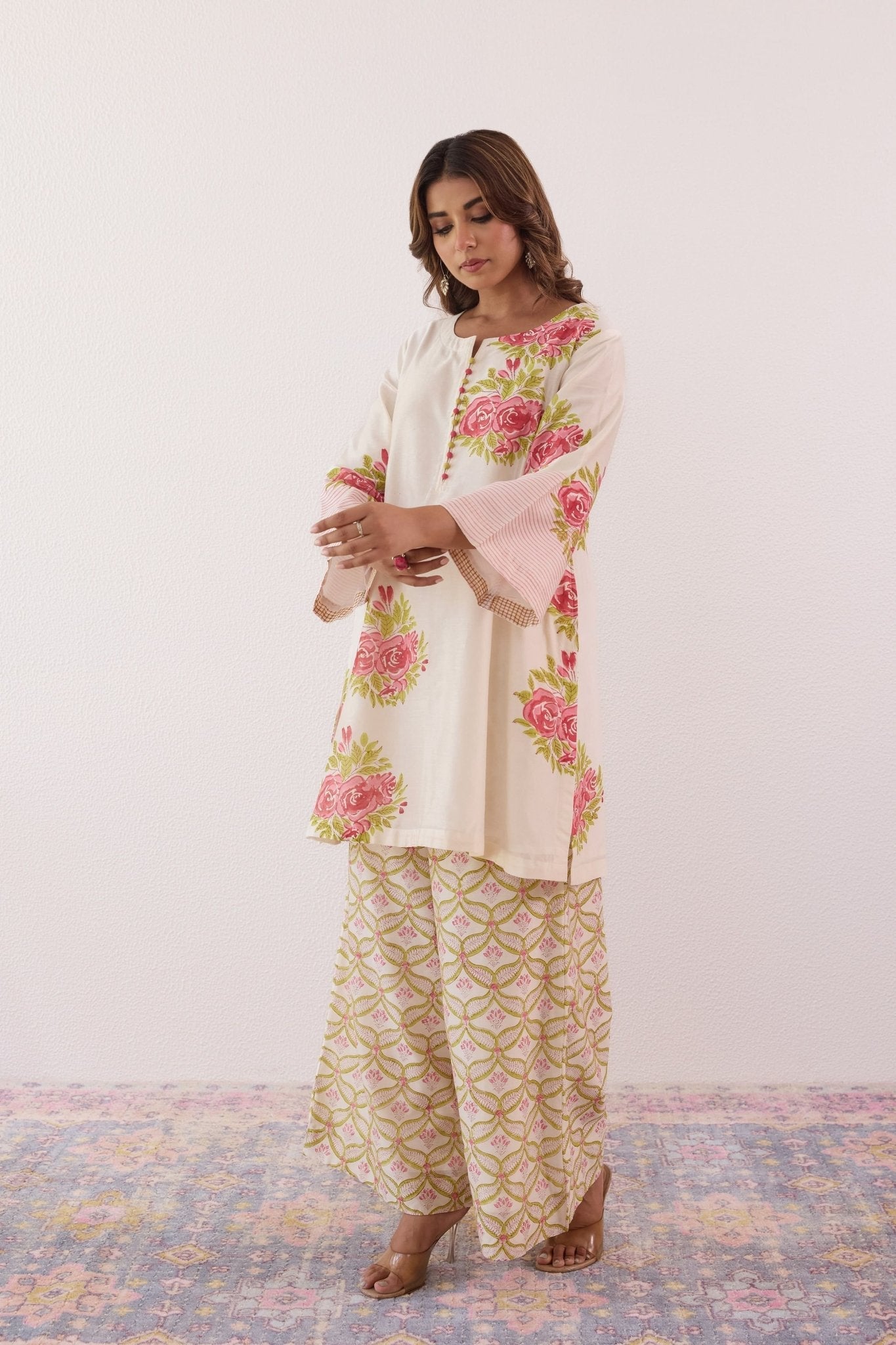 Ivory Hand Block printed Chanderi Coord Set - Tara - C - Tara