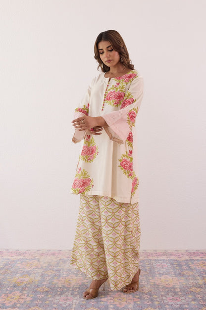 Ivory Hand Block printed Chanderi Coord Set - Tara - C - Tara