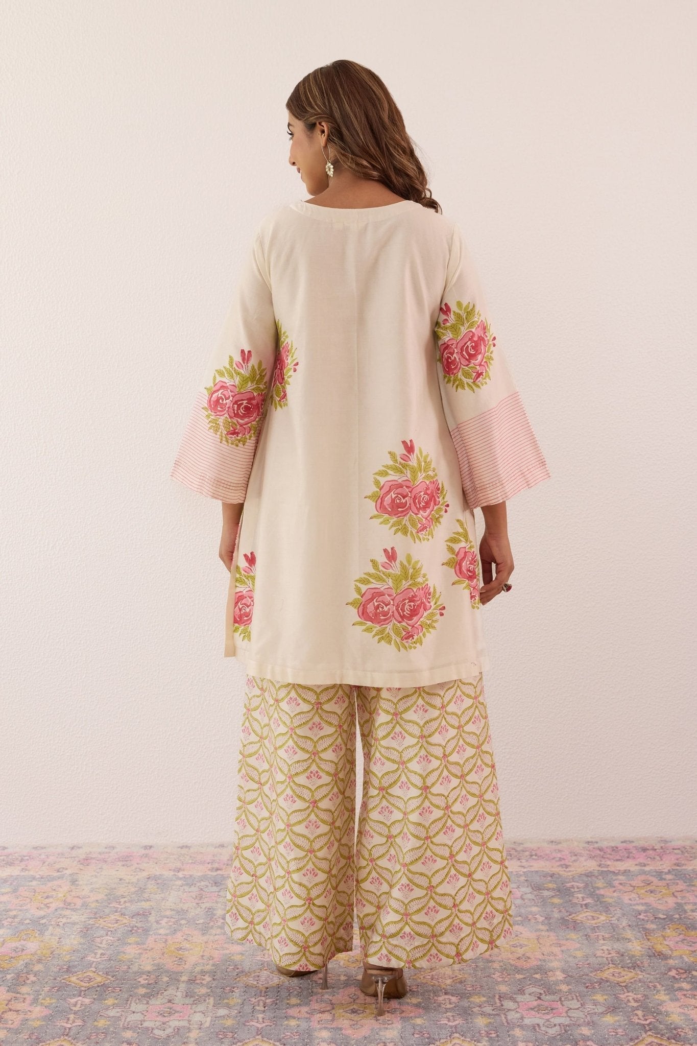 Ivory Hand Block printed Chanderi Coord Set - Tara - C - Tara