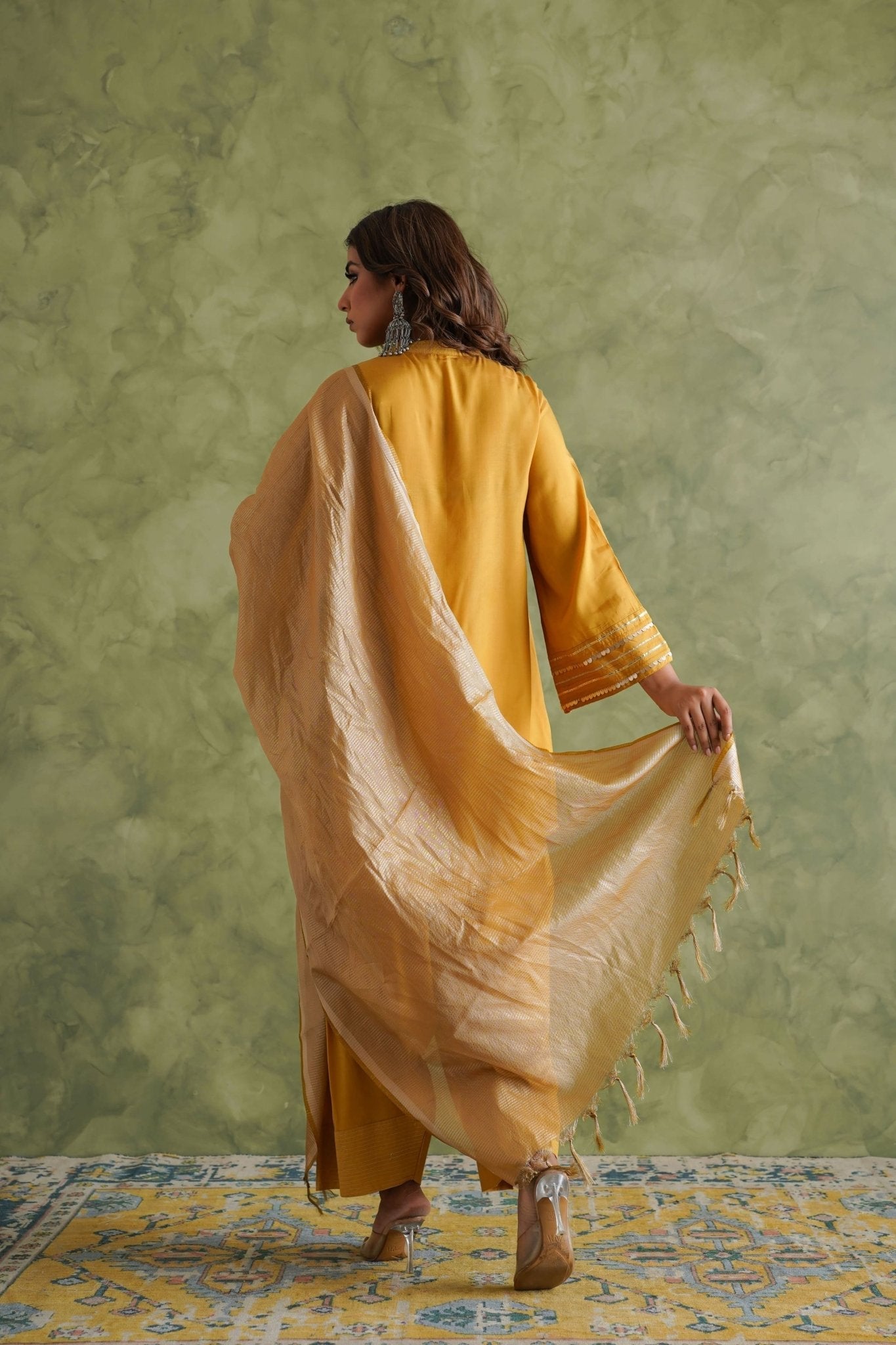 Mustard Yellow Farshi Salwar Suit Set With Dupatta - Tara - C - Tara