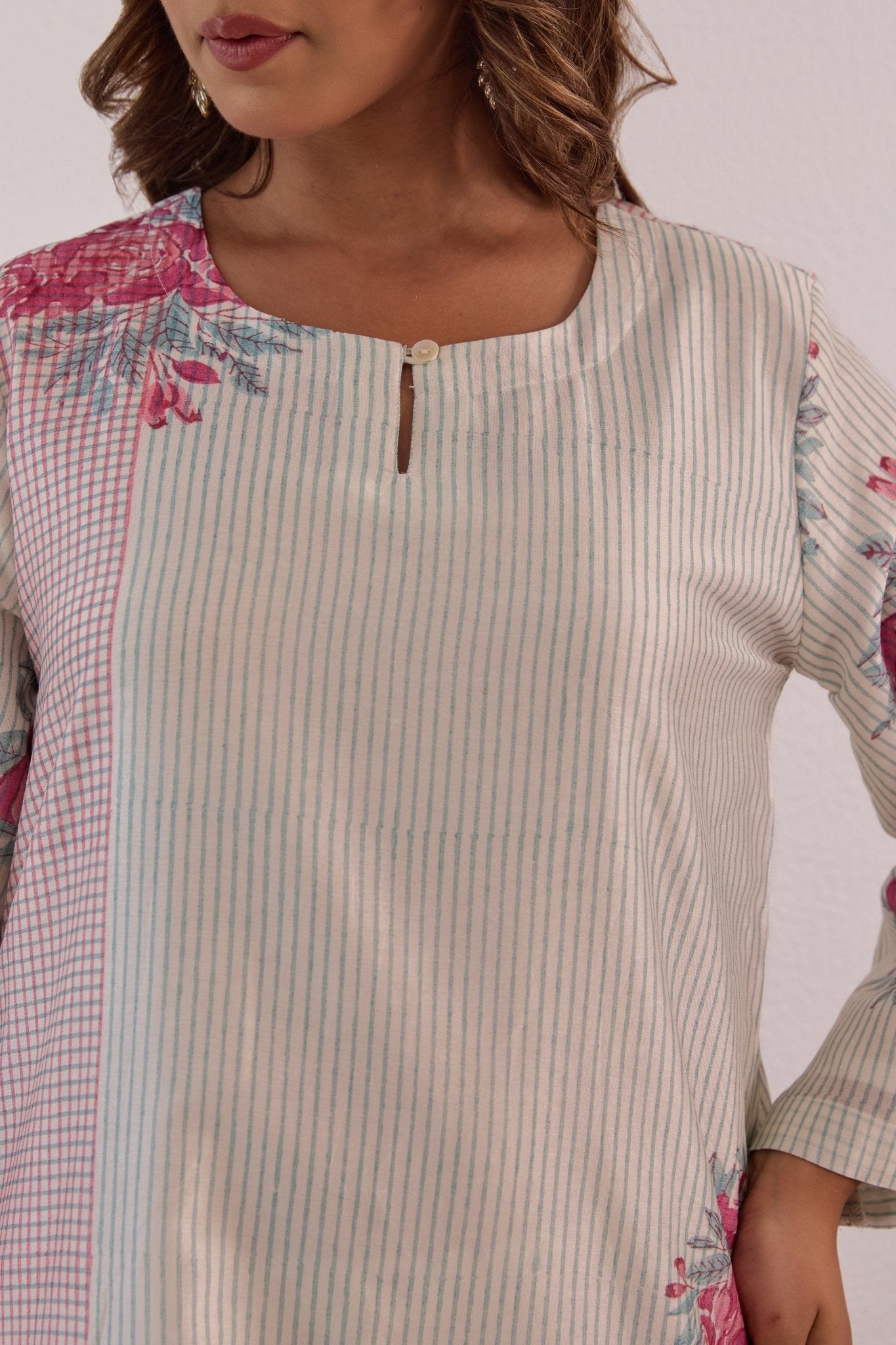 Pastel Blue Hand Block Printed Chanderi Floral Kurta Set With Dupatta - Tara - C - Tara