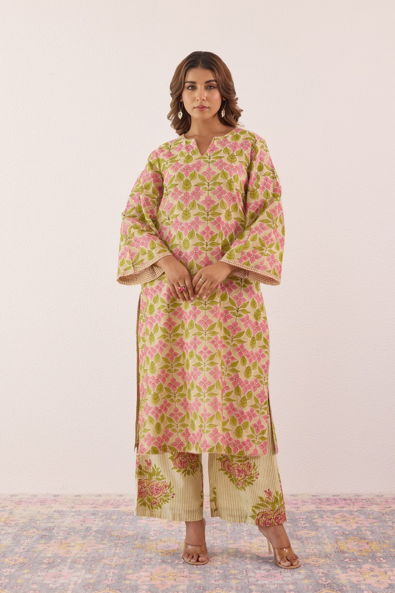 Pastel Green Chanderi Hand block Printed Suit Set With Dupatta - Tara - C - Tara