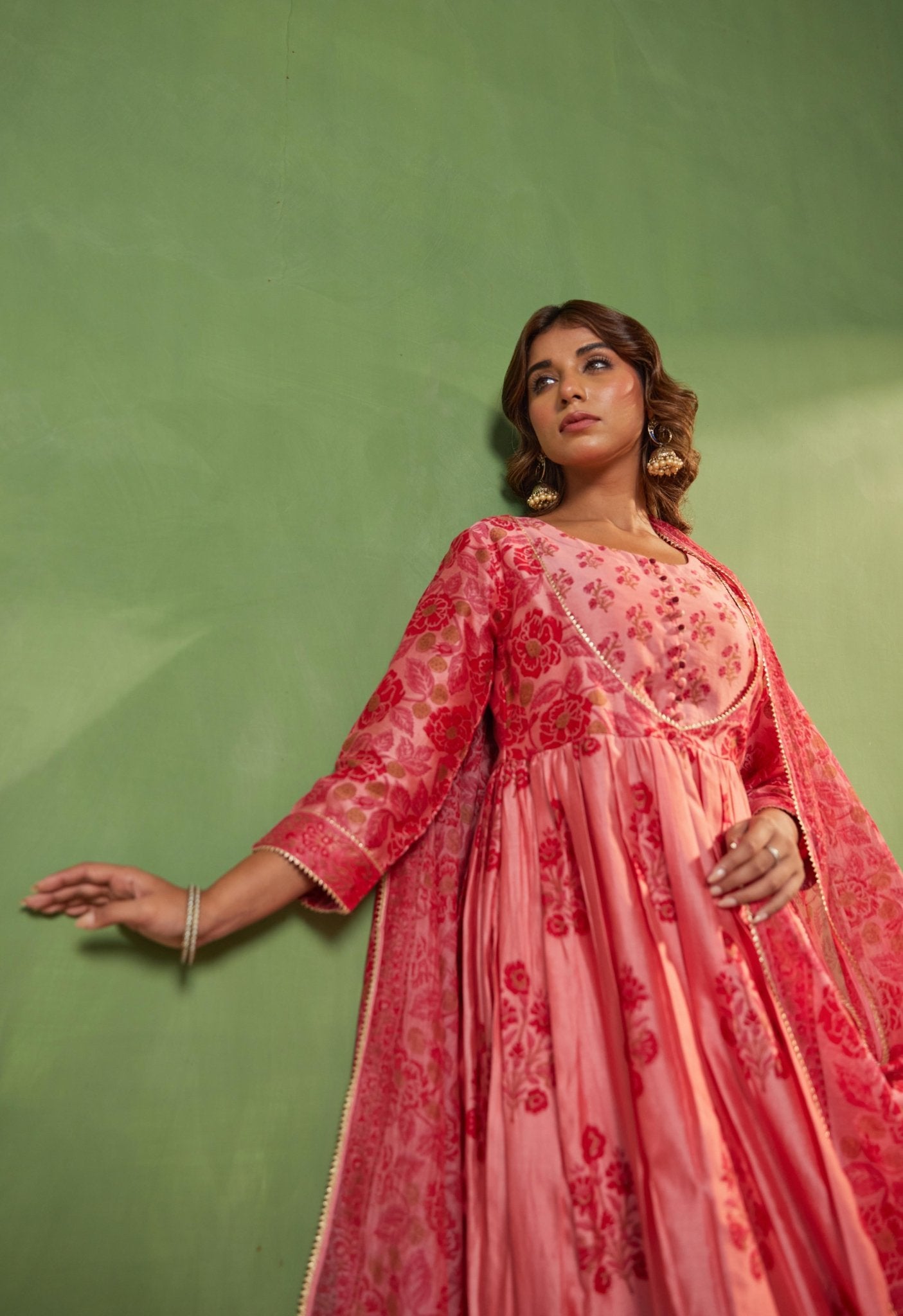 Pink Chanderi Hand Block Printed Suit Set With Dupatta - Tara - C - Tara