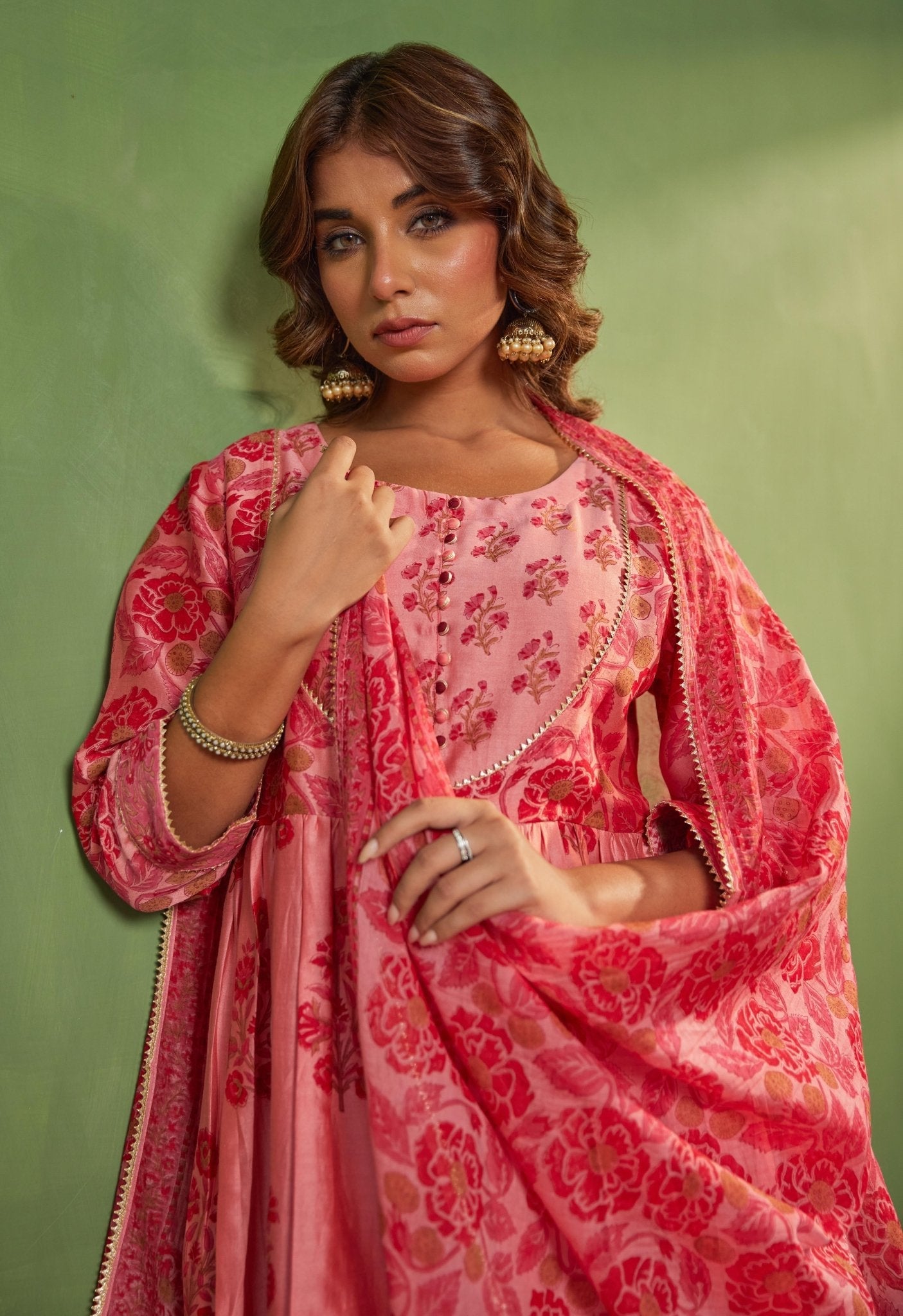 Pink Chanderi Hand Block Printed Suit Set With Dupatta - Tara - C - Tara