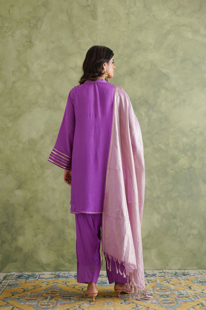 Purple Farshi Salwar Suit Set With Dupatta - Tara - C - Tara