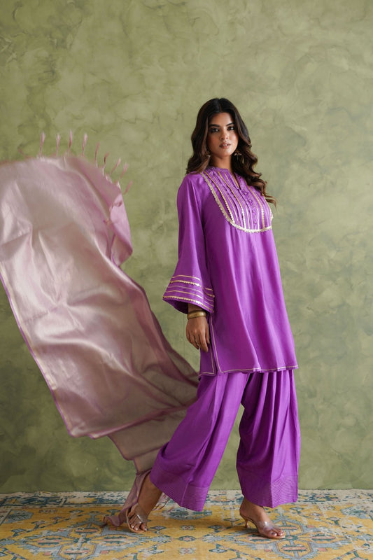 Purple Farshi Salwar Suit Set With Dupatta - Tara - C - Tara