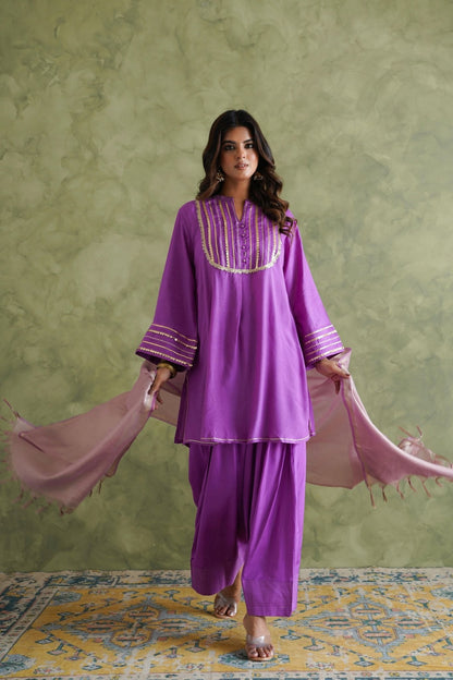 Purple Farshi Salwar Suit Set With Dupatta - Tara - C - Tara