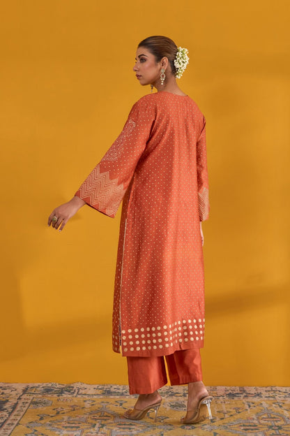 Rust Hand Block Printed Chanderi Kurta Set With Dupatta - Tara - C - Tara